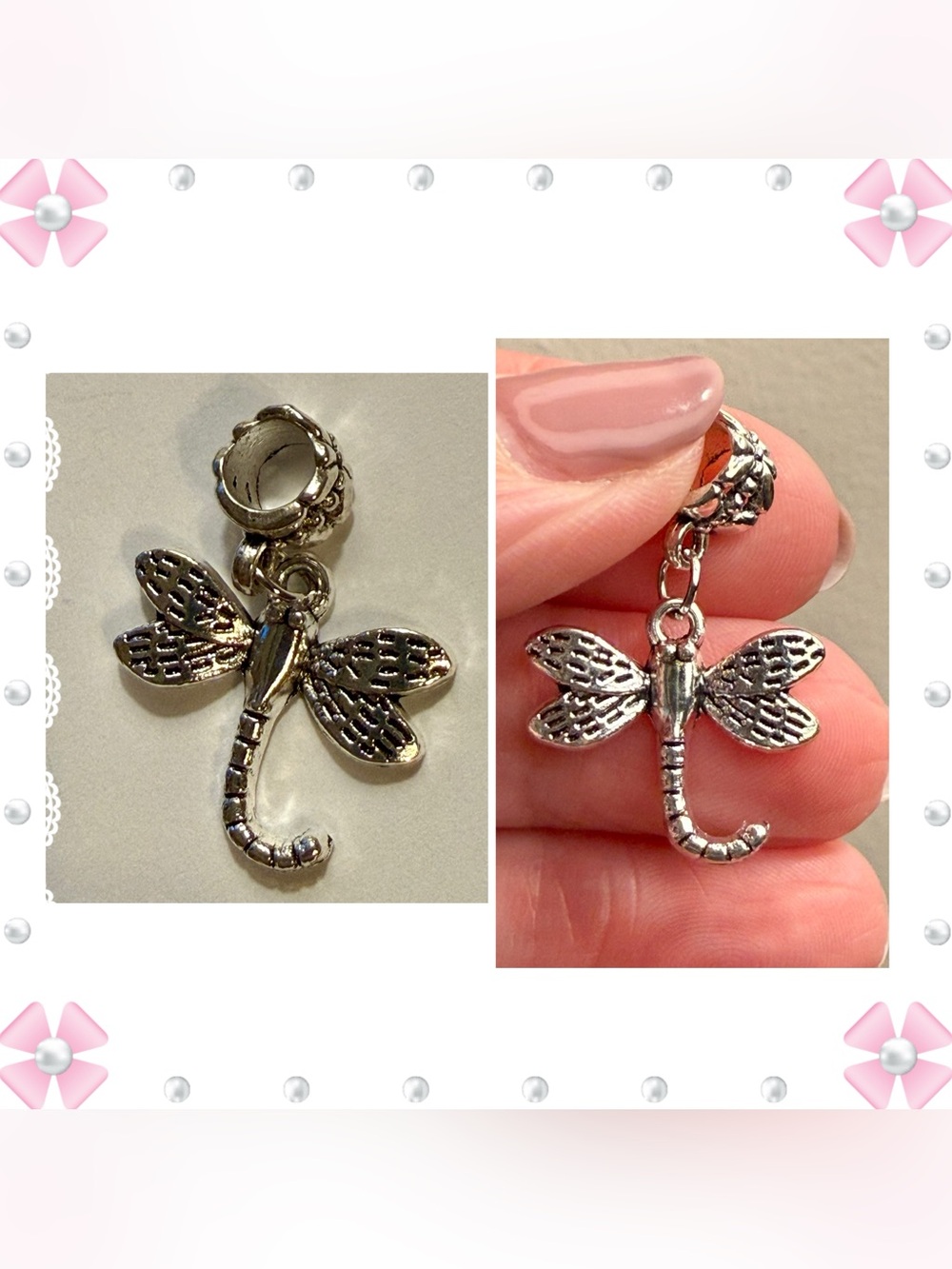 Charm / pendant - dragonfly charm w/butterfly on bail - silver tone. New!